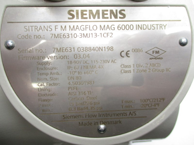 SIEMENS 7ME6310-3MJ13-1CF2 115-230VAC 276PSI NSMP