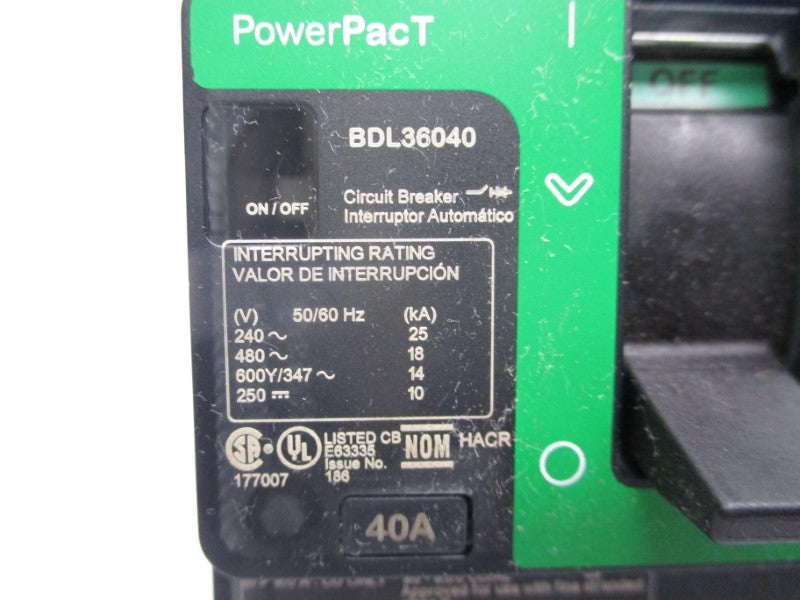 SQUARE D BDL36040 480V 40A (GREEN) NSNP