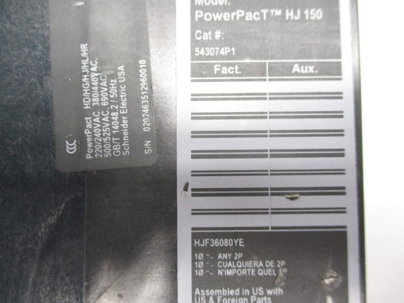 SQUARE D HJF36080YE 543074P1 600V 80A (NO LUG) NSNP