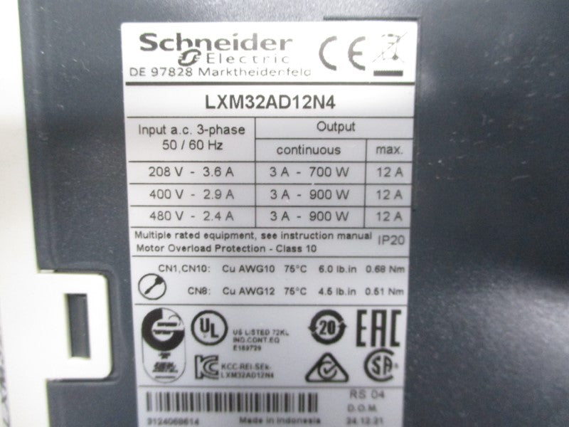 SCHNEIDER ELECTRIC LXM32AD12N4 208/480V 3A NSMP