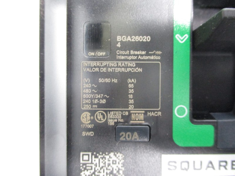 SQUARE D BGA260204 480V 20A (GREEN) NSMP