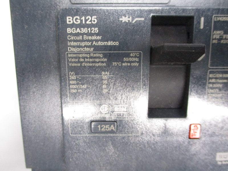 SQUARE D BGA36125 480V 125A NUPI