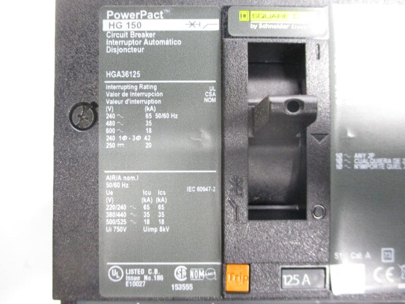 SQUARE D HGA36125 600V 125A NSMP