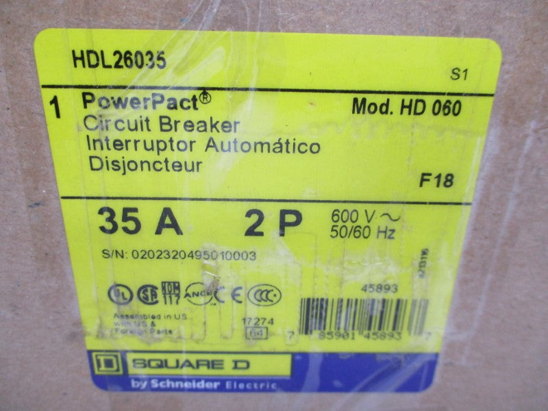 SQUARE D HDL26035 SER. S1 600V 35A NSMP