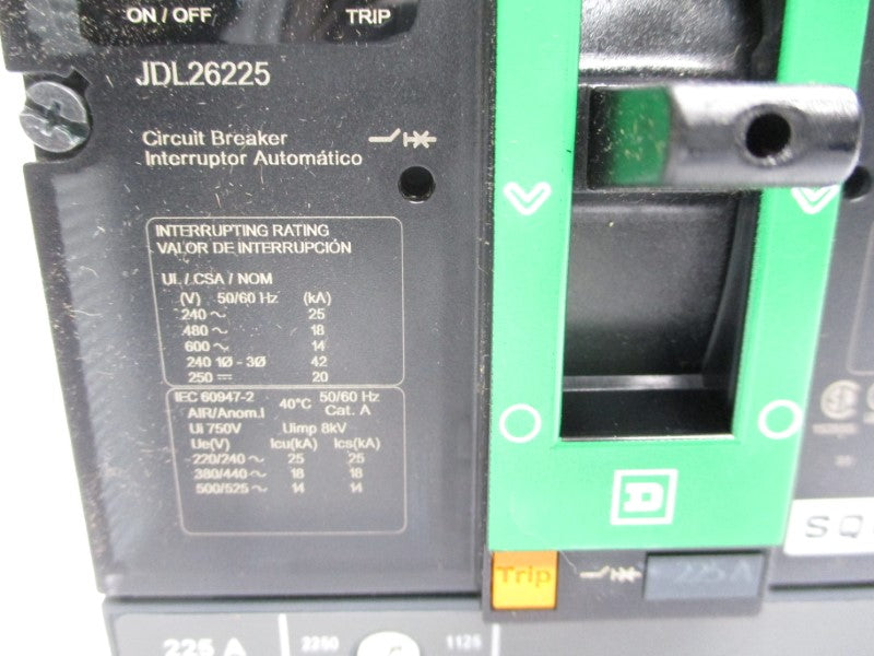 SQUARE D JDL26225 600V 225A (GREEN) NSMP