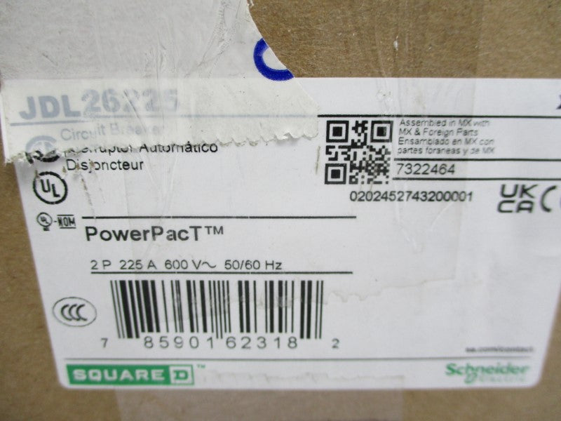 SQUARE D JDL26225 600V 225A (GREEN) NSMP