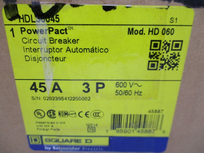 SQUARE D HDL36045 SER. S1 600V 45A NSMP