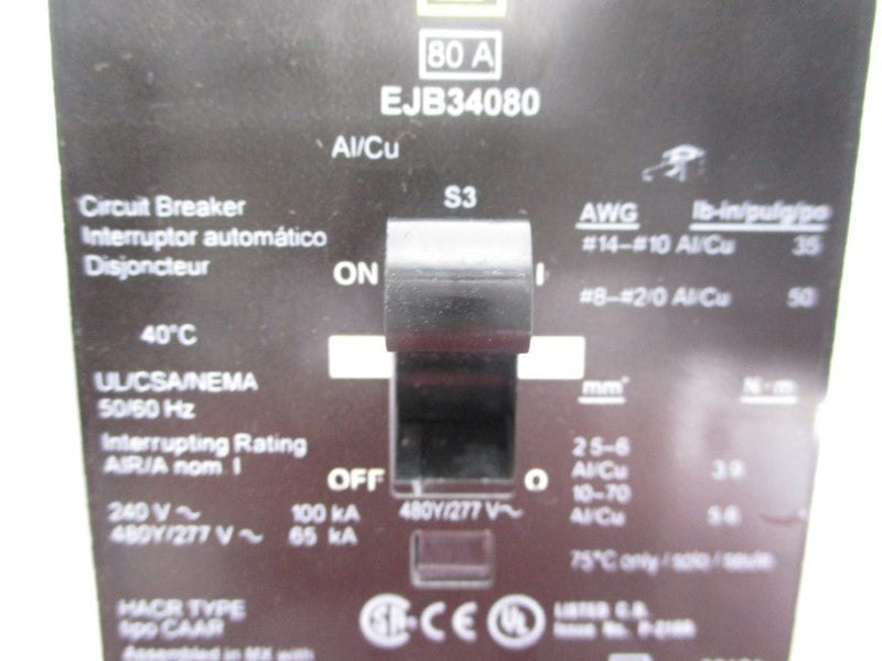 SQUARE D EJB34080 SER. S3 277V 80A NSNP