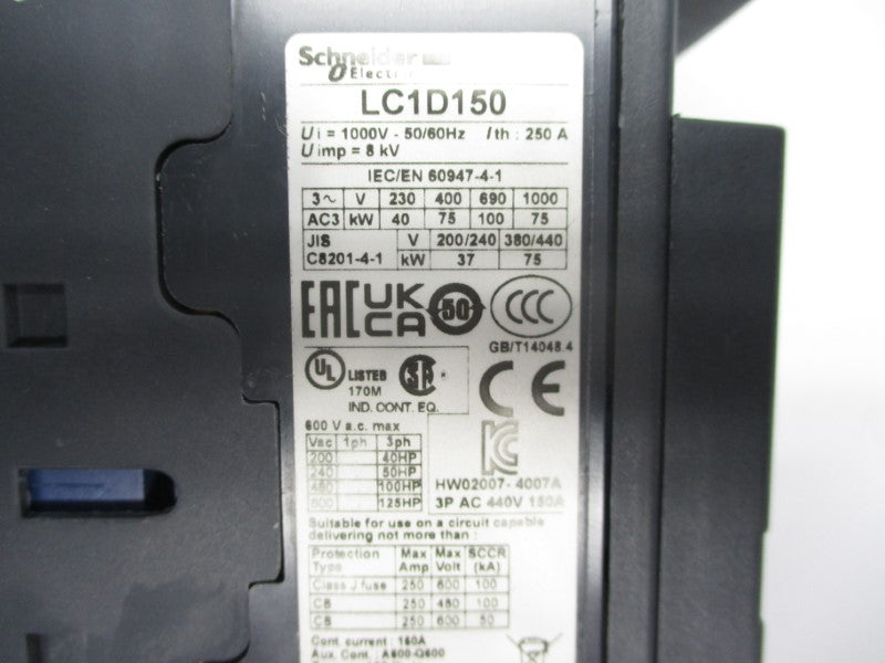 SCHNEIDER ELECTRIC LC1D150G7 120V 250A (GREEN) NSMP