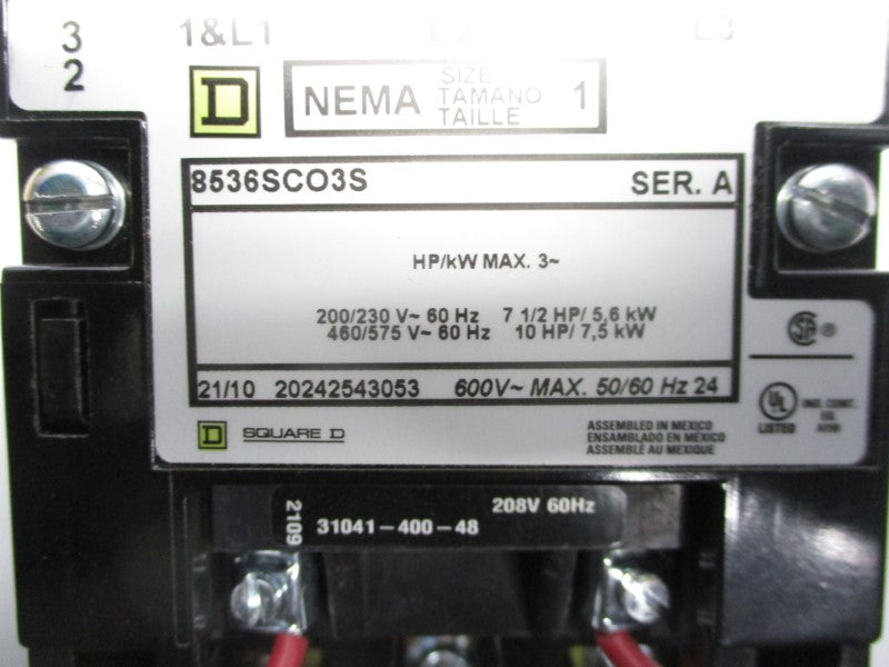 SQUARE D 8536SCO3V08S SER. A 208V NSMP
