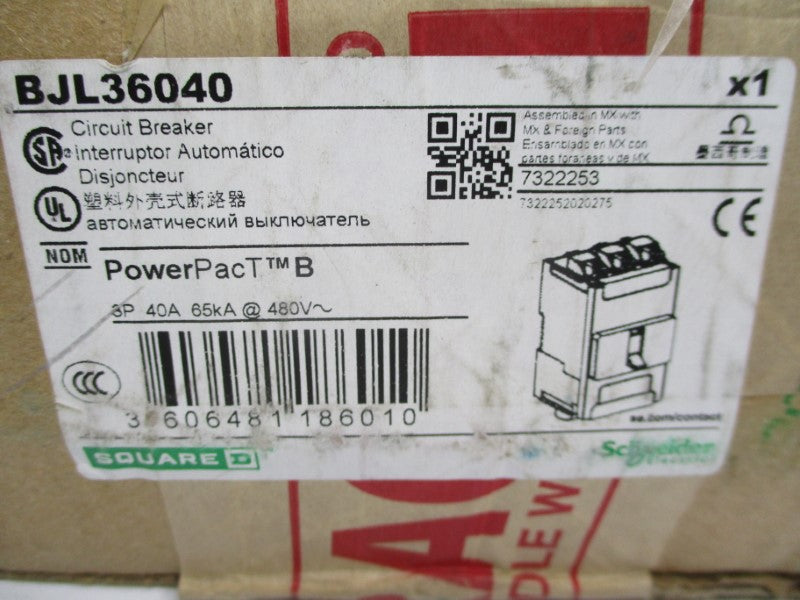 SQUARE D BJL36040 480V 40A (GREEN) NSMP