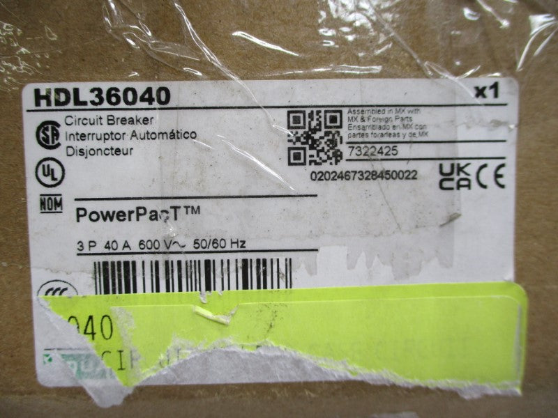 SQUARE D HDL36040 600V 40A (GREEN) NSMP