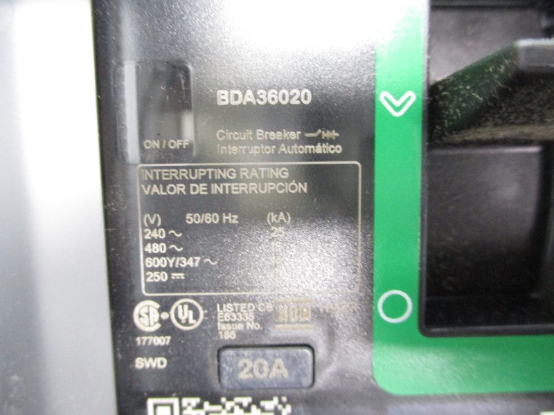 SQUARE D BDA36020 480V 20A (GREEN) NSMP