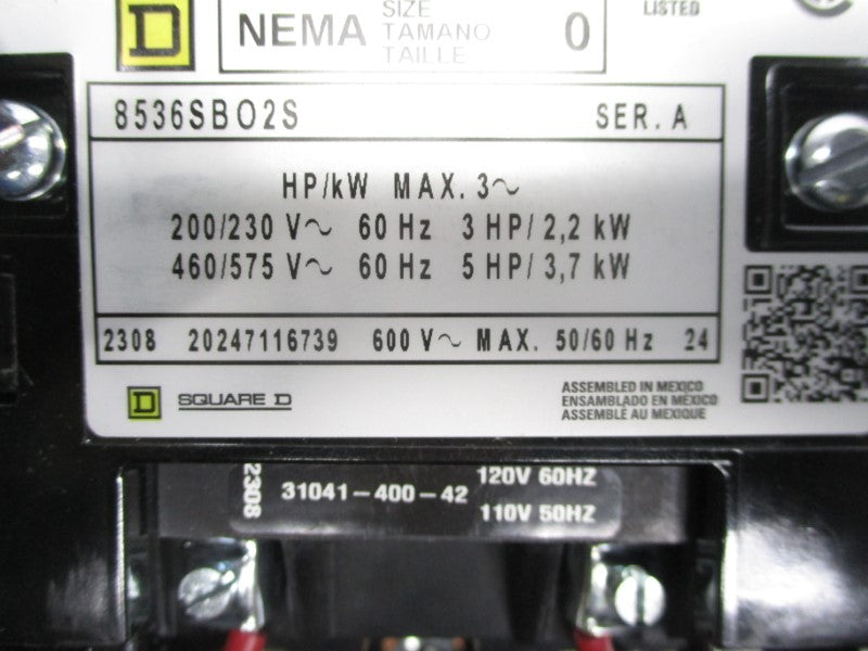 SQUARE D 8536SBO2S2V02 SER. A 110-120V NSNP