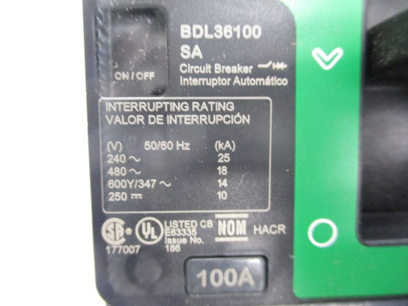 SCHNEIDER ELECTRIC BDL36100SA 480V 100A NSMP