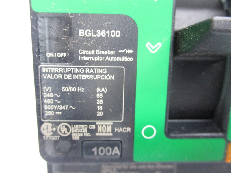 SQUARE D BGL36100 480V 100A (GREEN) NSMP