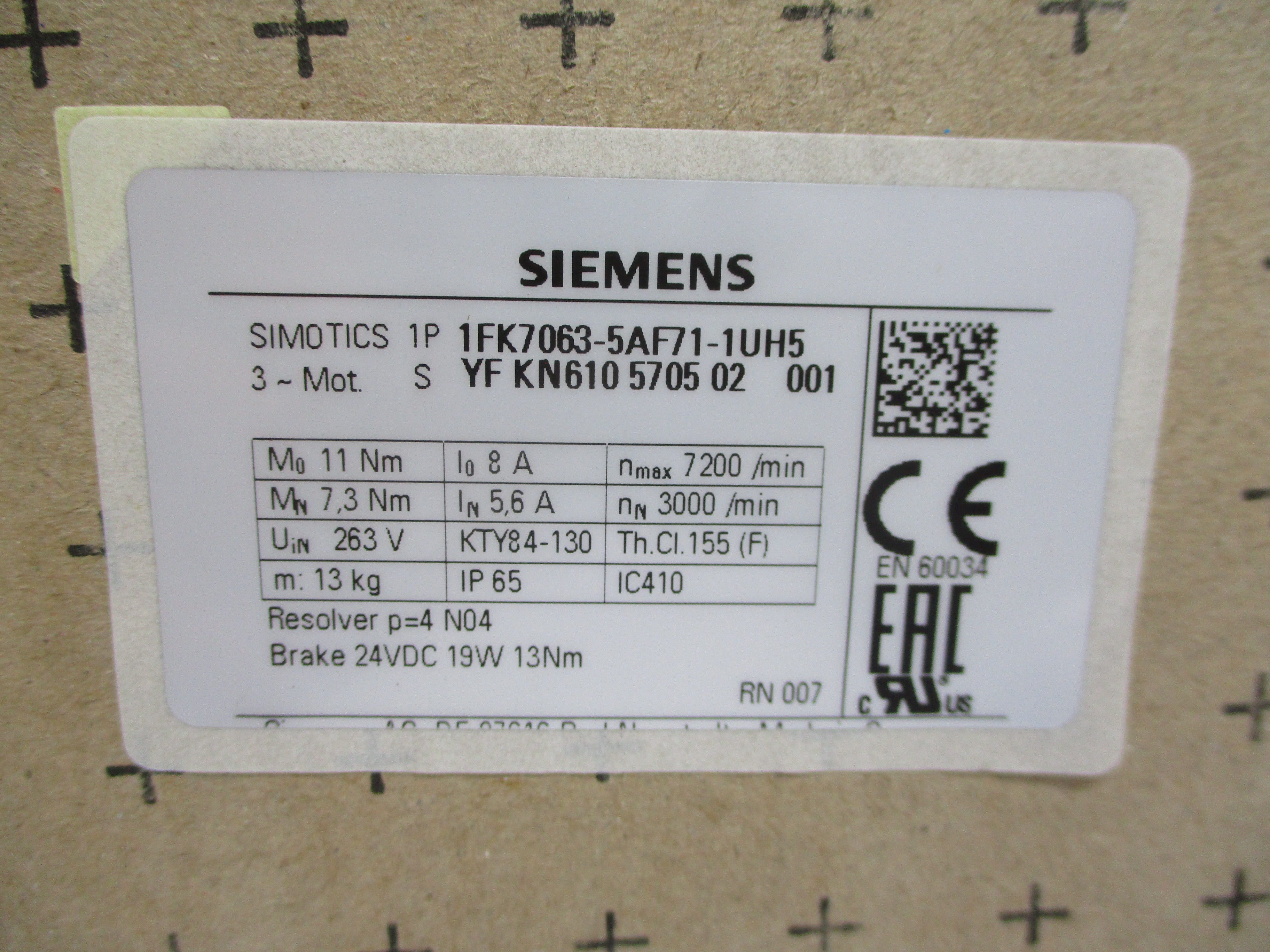 SIEMENS 1FK7063-5AF71-1UH5 263V 8A NSMP