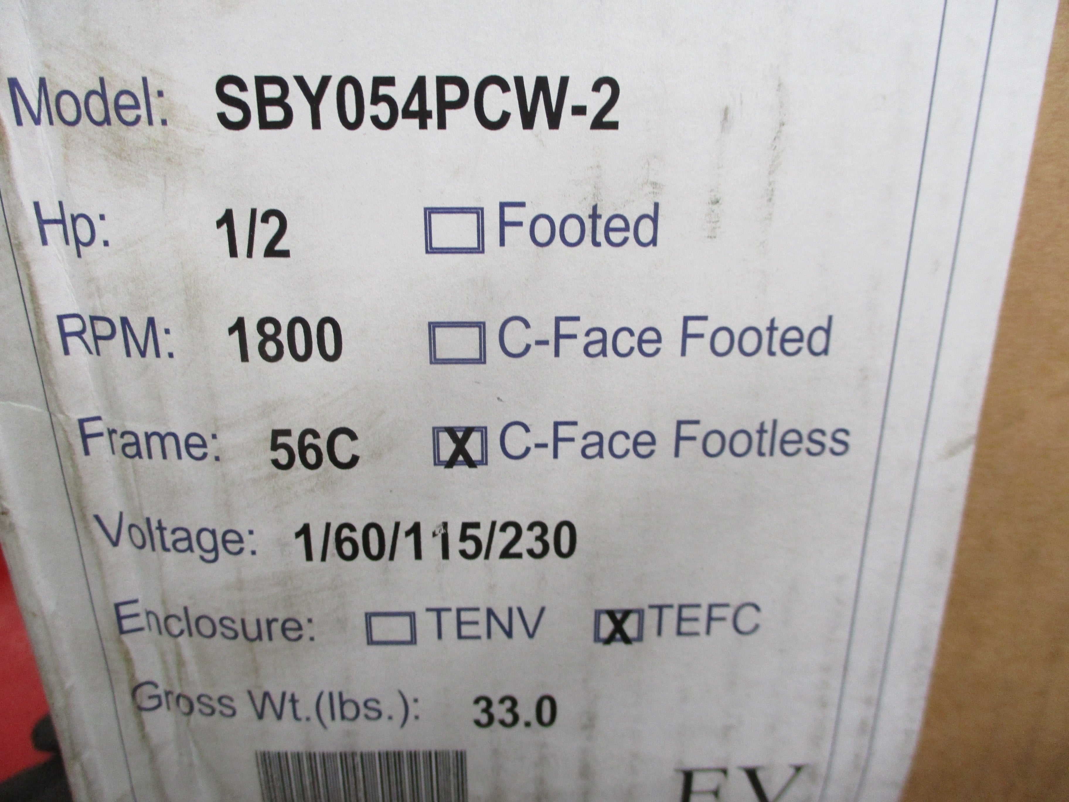 STERLING ELECTRIC SBY054PCW 115/208-230V 7.2/3.7-3.6A NSMP