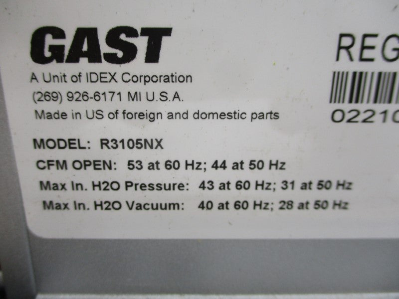 GAST R3105NX 115/208-230V 6.0/3.2-3.0A NSMP
