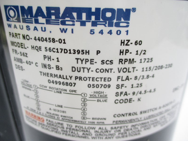 MARATHON ELECTRIC HQE56C17D1395HP 440458-01 115/208-230V NSNP