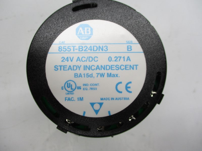 ALLEN BRADLEY 855T-B24DN3 SER. B 24VAC/DC 0.271A (NO BULB) (WH) NSMP