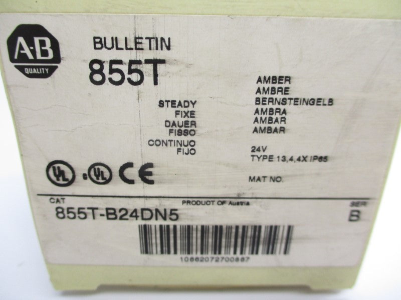 ALLEN BRADLEY 855T-B24DN5 SER. B 24VAC/DC 0.271A (NO BULB) (WH) NSMP