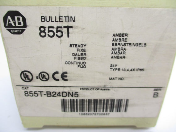 ALLEN BRADLEY 855T-B24DN5 SER. B 24VAC/DC 0.271A (NO BULB) (WH) NSMP