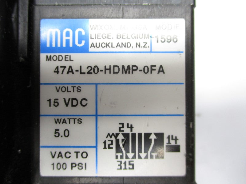 MAC PPC047A-AAA-0AGA-B0B-E0 24VDC 120PSI UNMP