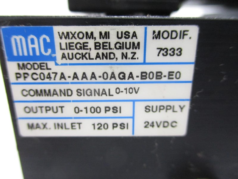 MAC PPC047A-AAA-0AGA-B0B-E0 24VDC 120PSI UNMP