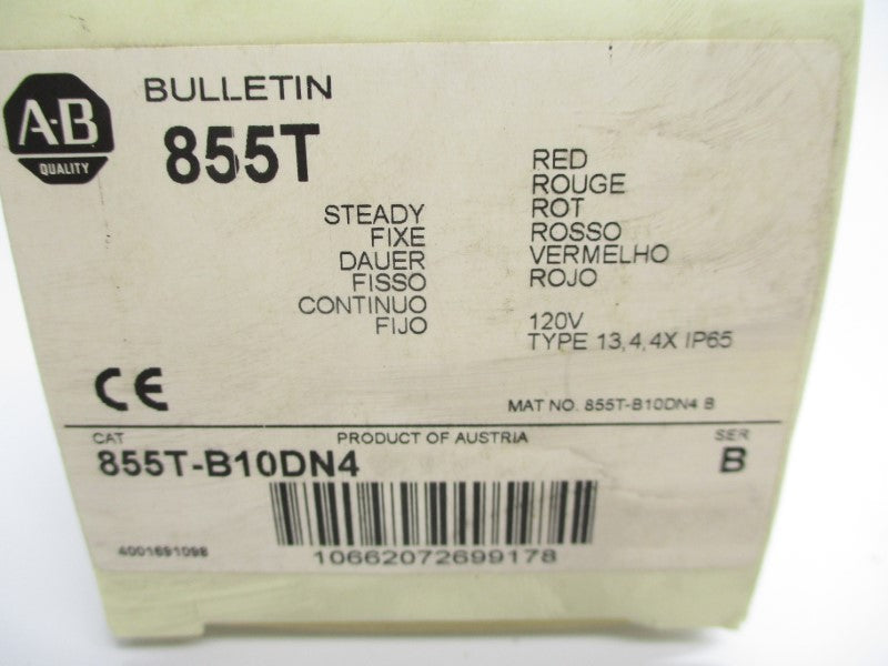 ALLEN BRADLEY 855T-B10DN4 SER. B 120VAC 0.058A (NO BULB) (WH) NSMP