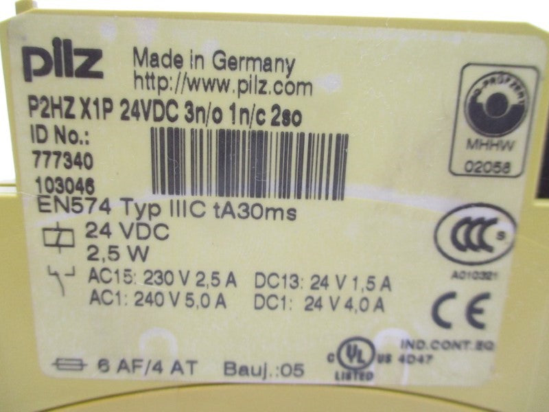 PILZ P2HZX1P24VDC3N/O1N/C2SO 777340 240V 5A (AS IS) NSNP