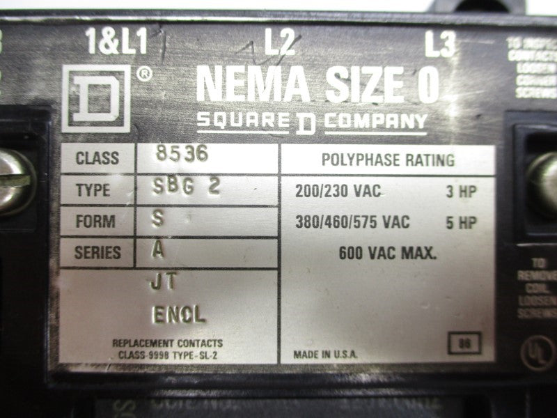 SQUARE D 8536SBG2 SER. A 110-120V (AS IS) UNMP