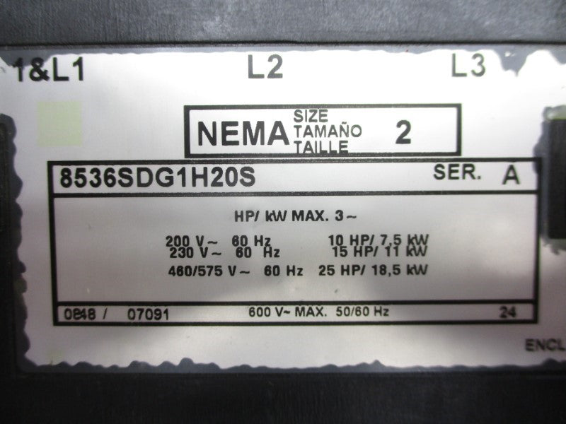 SQUARE D 8536SDG1H20S SER. A 110-120V 6-18A UNMP