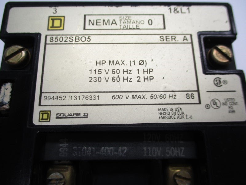 SQUARE D 8502SBO5V02 SER. A 110-120V UNMP