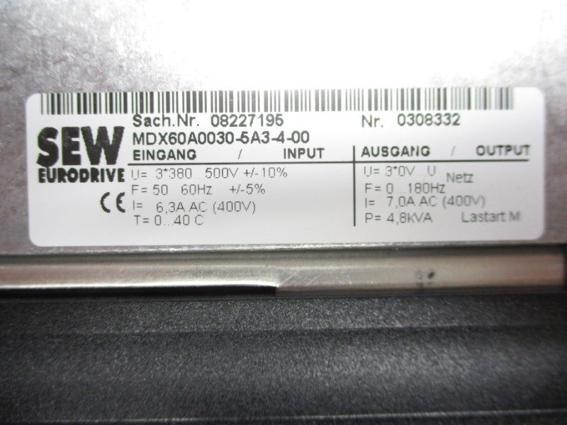 SEW-EURODRIVE MDX61B0030-5A3-4-0T 08279772 380-500VAC 6.3A UNMP
