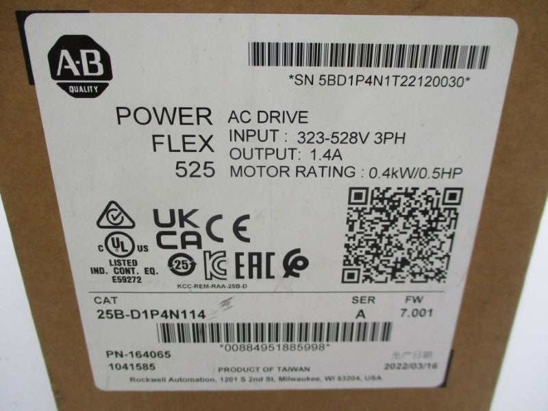ALLEN BRADLEY 25B-D1P4N114 SER. A F/W 7.001 323-528V 1.4A NSFS