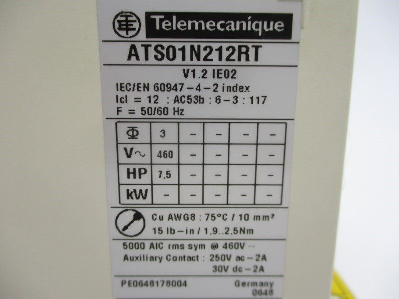 TELEMECANIQUE ATS01N212RT 460/480V 12A NSMP