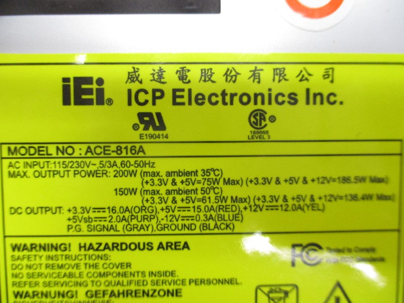 ICP ELECTRONICS ACE-816A-RS 115/230VAC 5/3A UNMP