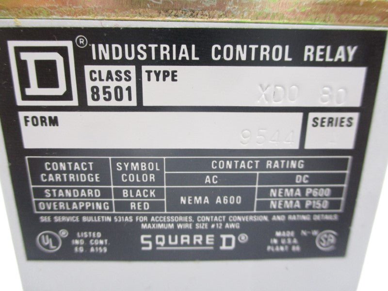 SQUARE D 8501XDO80V62 SER. A 115/125VDC NSMP