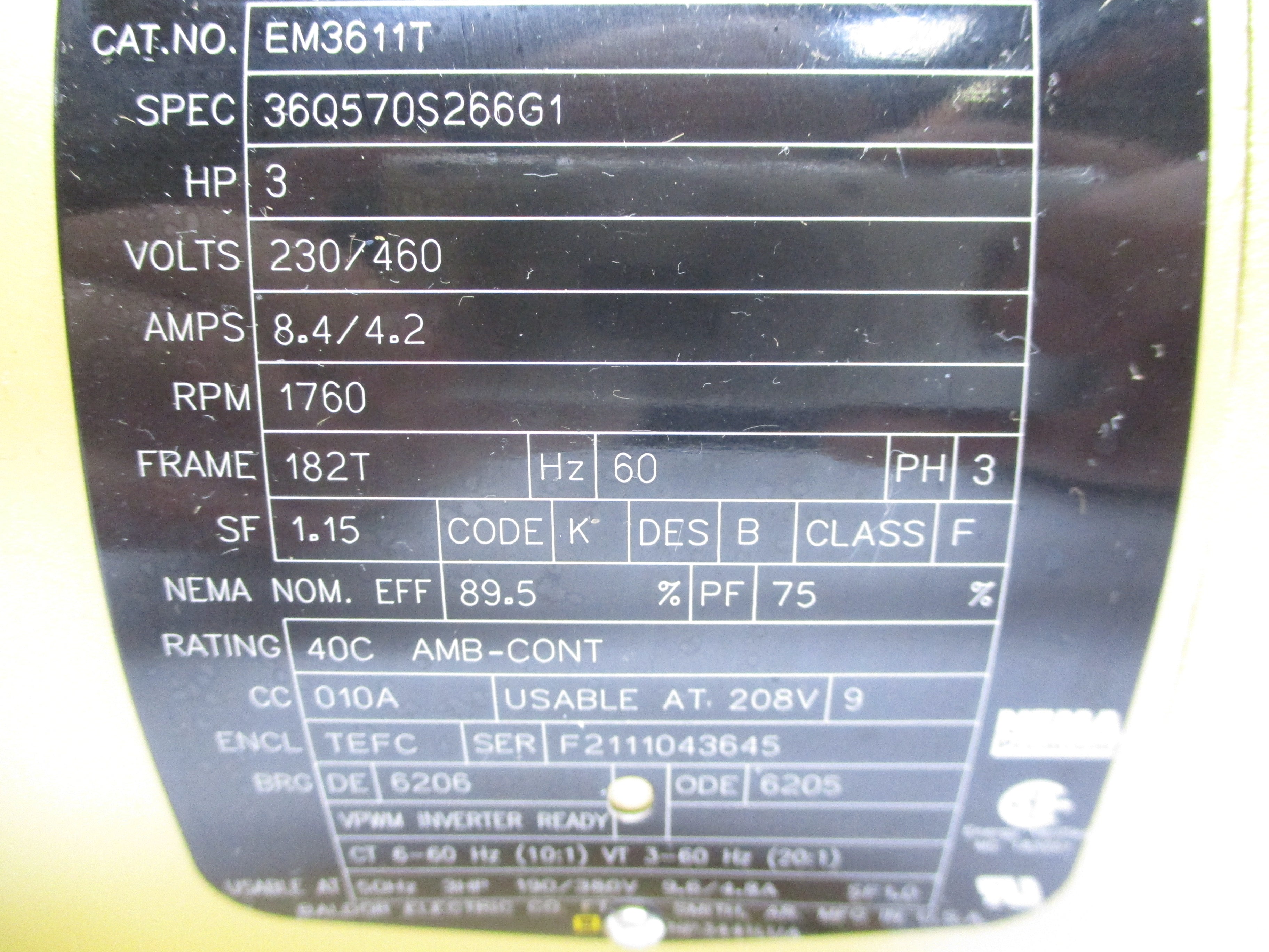 BALDOR EM3611T 230/460V 8.4/4.2A NSNP