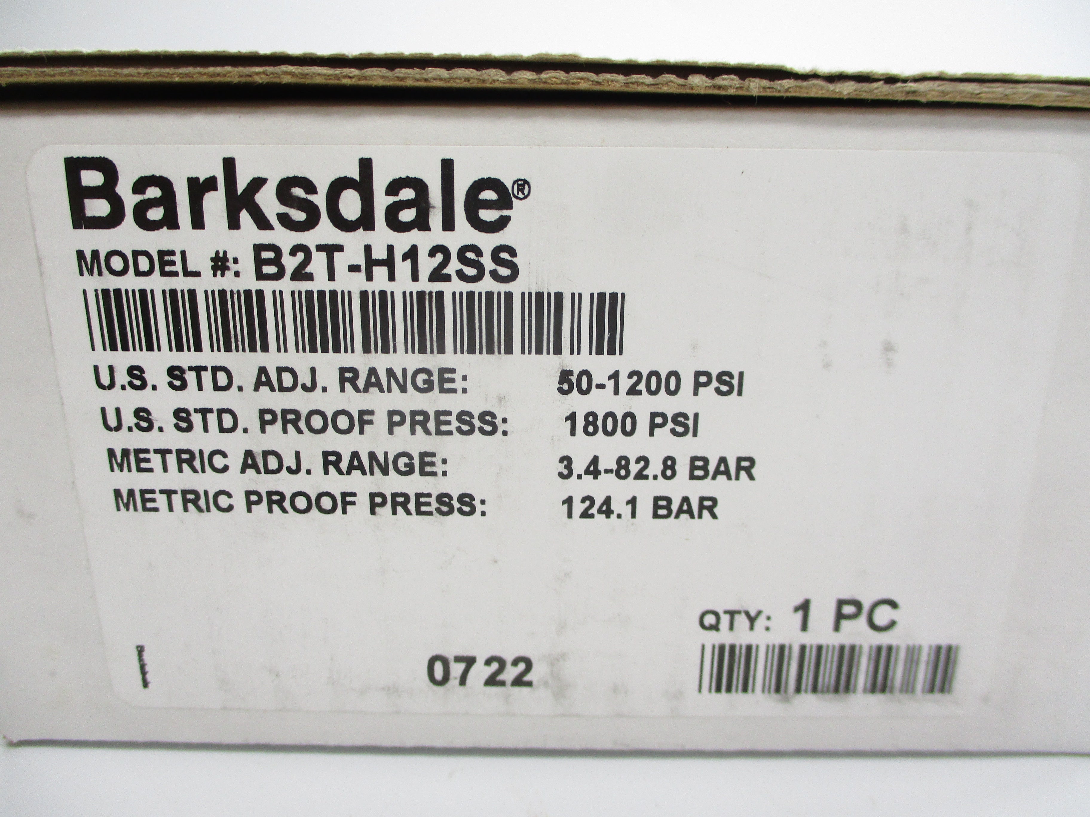 BARKSDALE B2T-H12SS 480VAC 10A 50-1200PSI NSMP