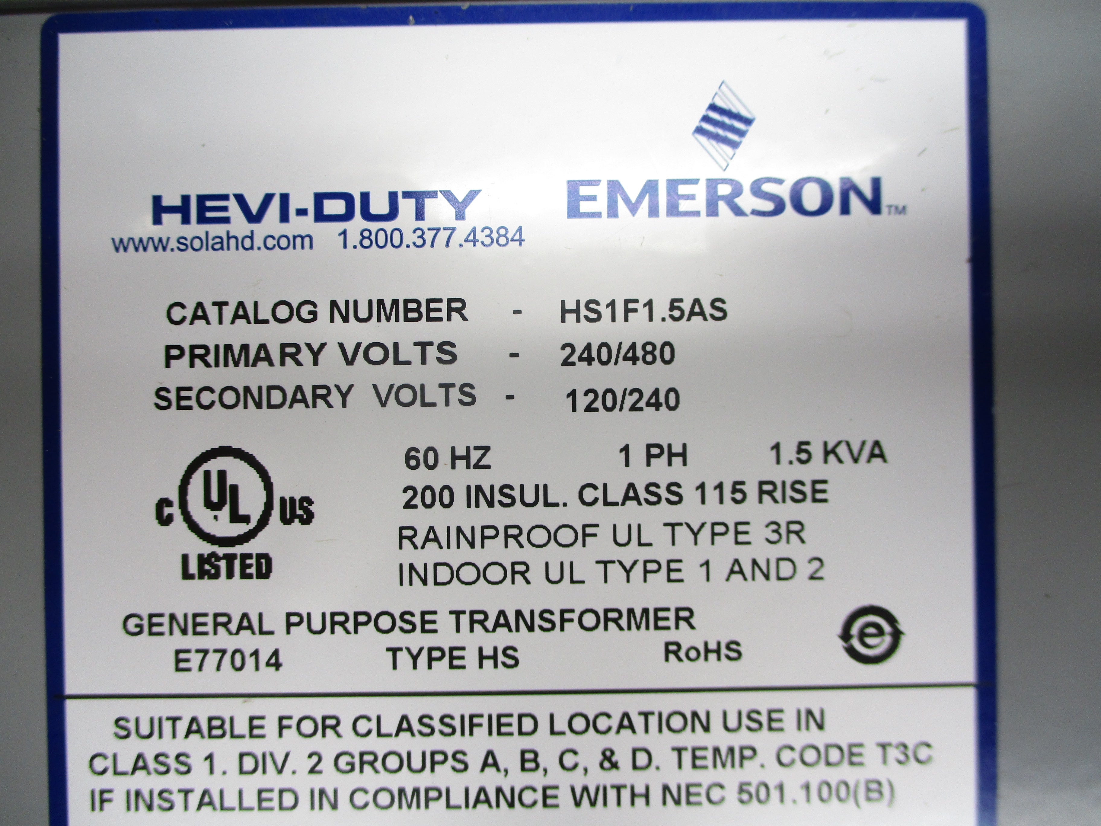 EMERSON HS1F1.5AS 240/480V NSMP