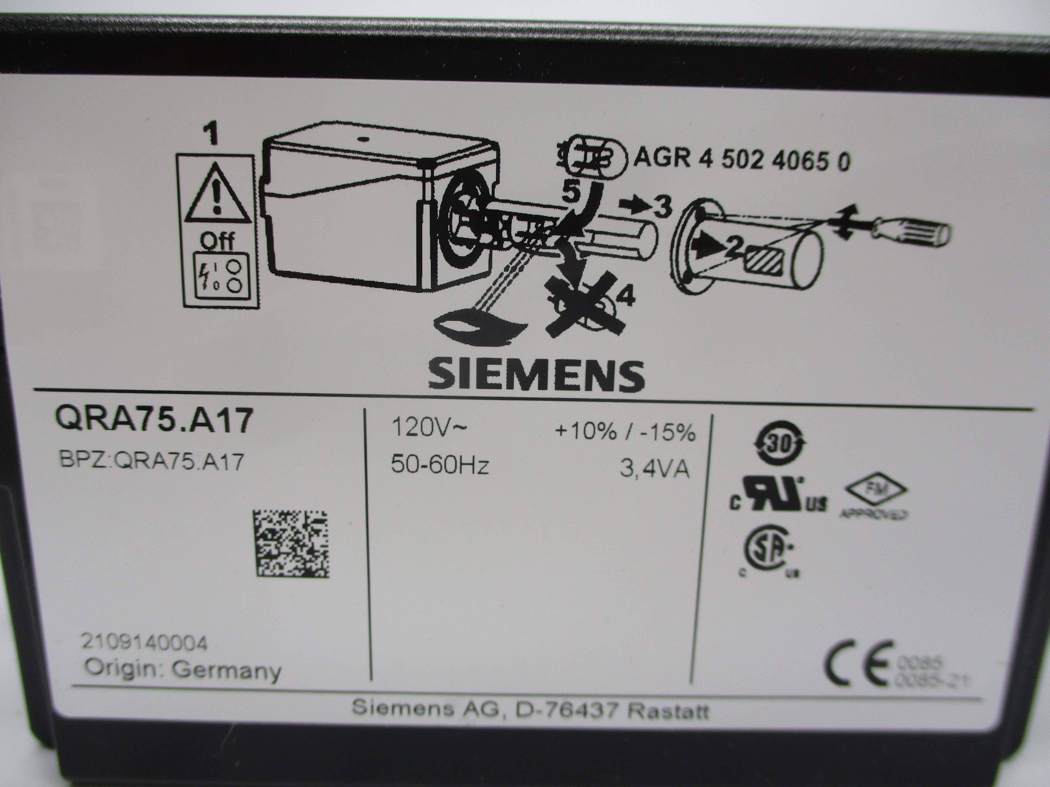 SIEMENS QRA75.A17 120V NSMP