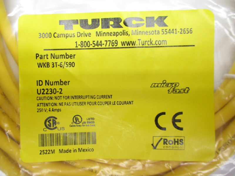 TURCK WKB3T-6/S90 U2230-2 250V 4A NSMP