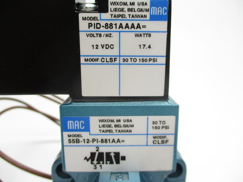 MAC 55B-12-PI-881AA 12VDC 30-150PSI 5/8" UNMP