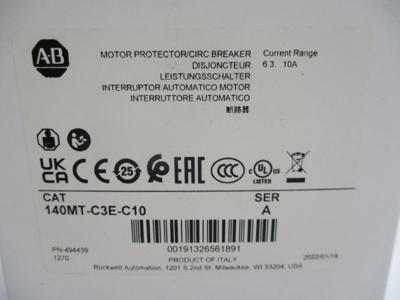 ALLEN BRADLEY 140MT-C3E-C10 SER. A 690V 6.3-10A (WH) NSMP