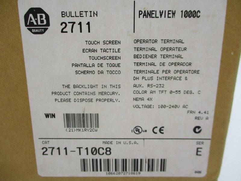 ALLEN BRADLEY 2711-T10C8 SER. E F/W 4.41 100-240VAC 0.4-0.25A (BR/WH) NSMP