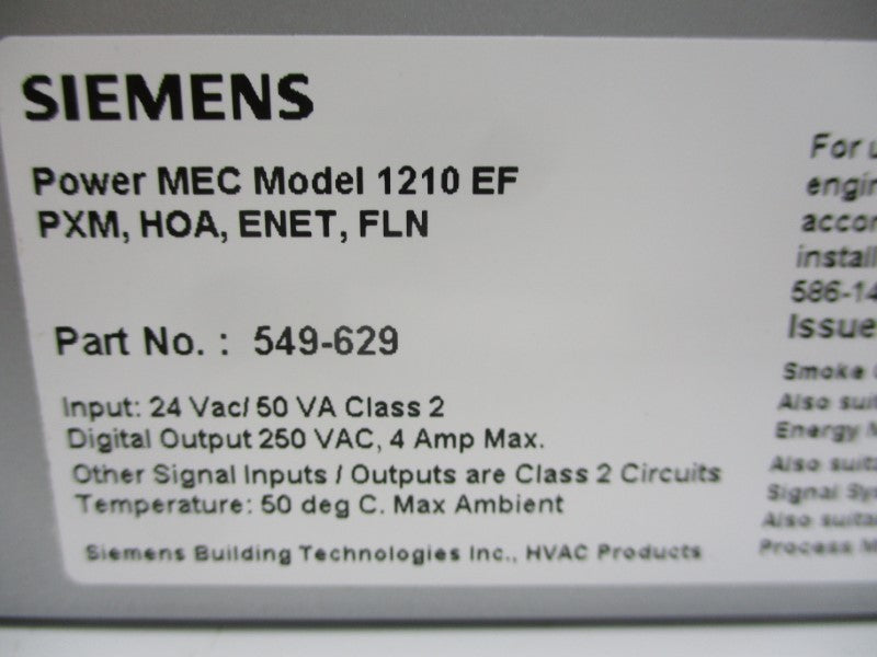 SIEMENS 549-629 F/W 2.6 24VAC 4A NSMP
