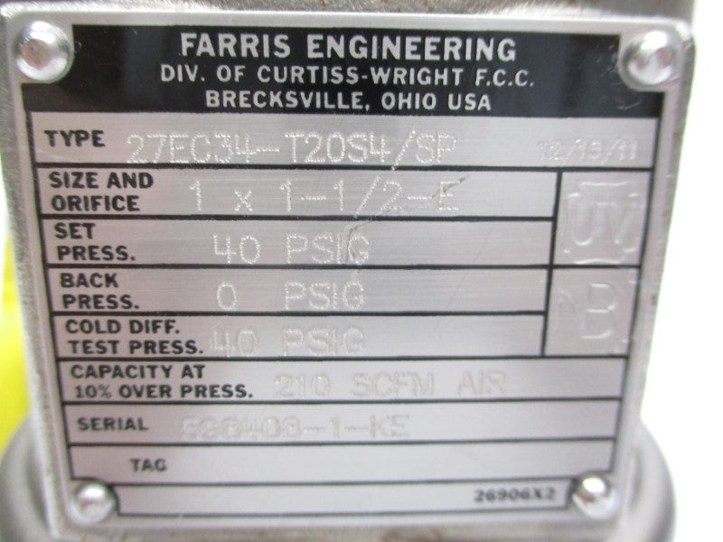 FARRIS EMGINEERING 27EC34-T20S4/SP 40PSI 1X1-1/2" NSNP