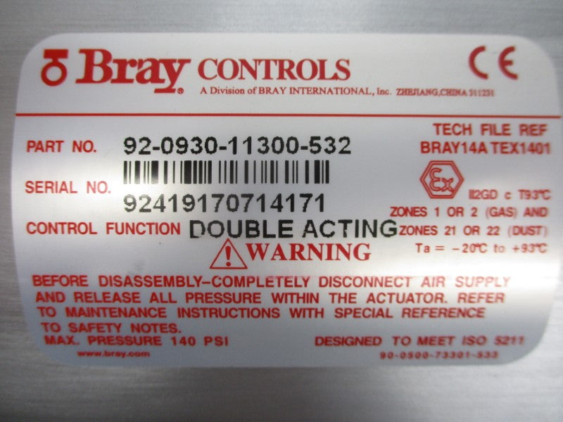 BRAY CONTROLS 92-0930-11300-532 2004 125-250VAC 15A 4" NSNP